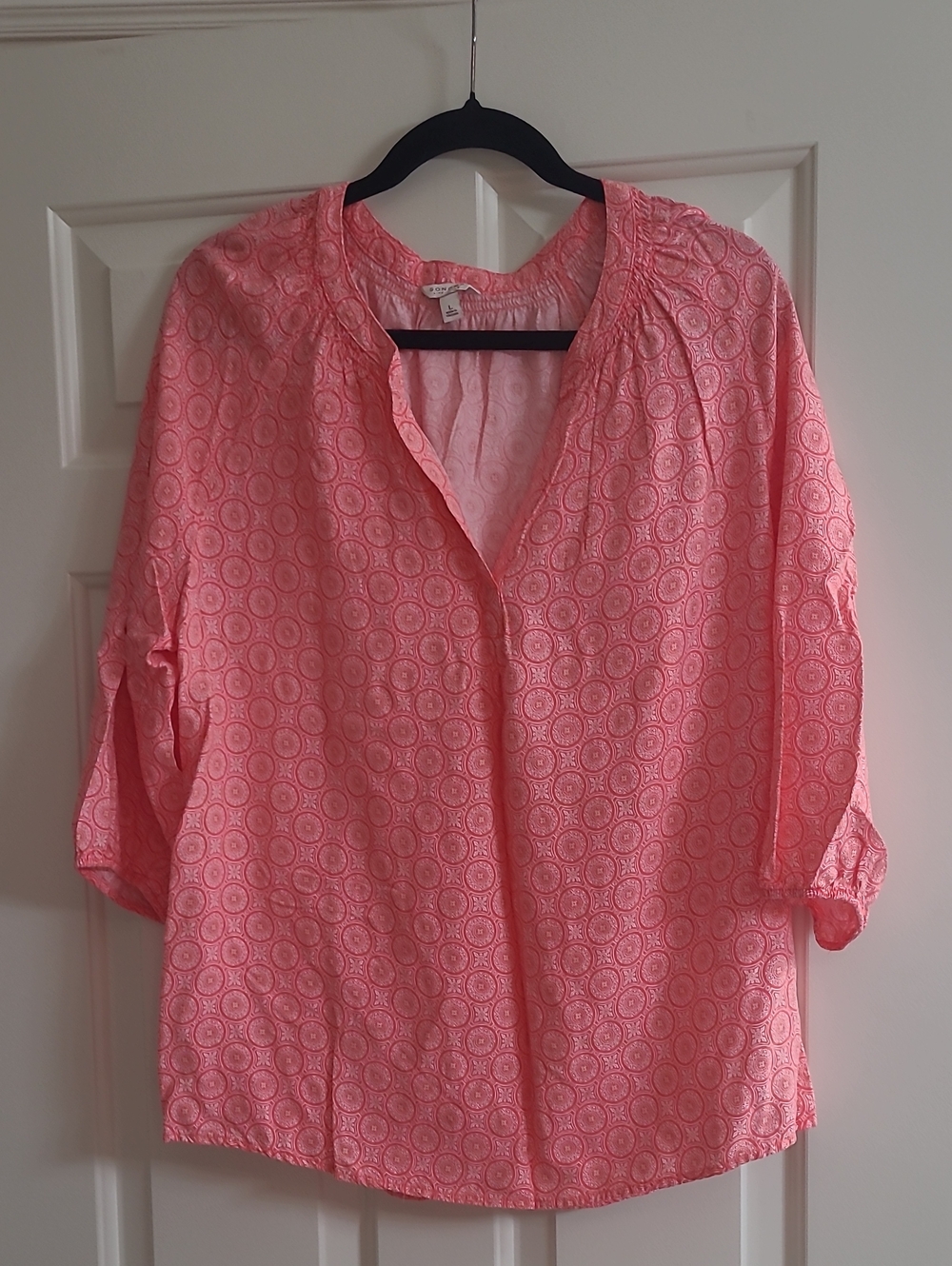 Sonoma Coral Pink Patterned Roll-Tab Tunic